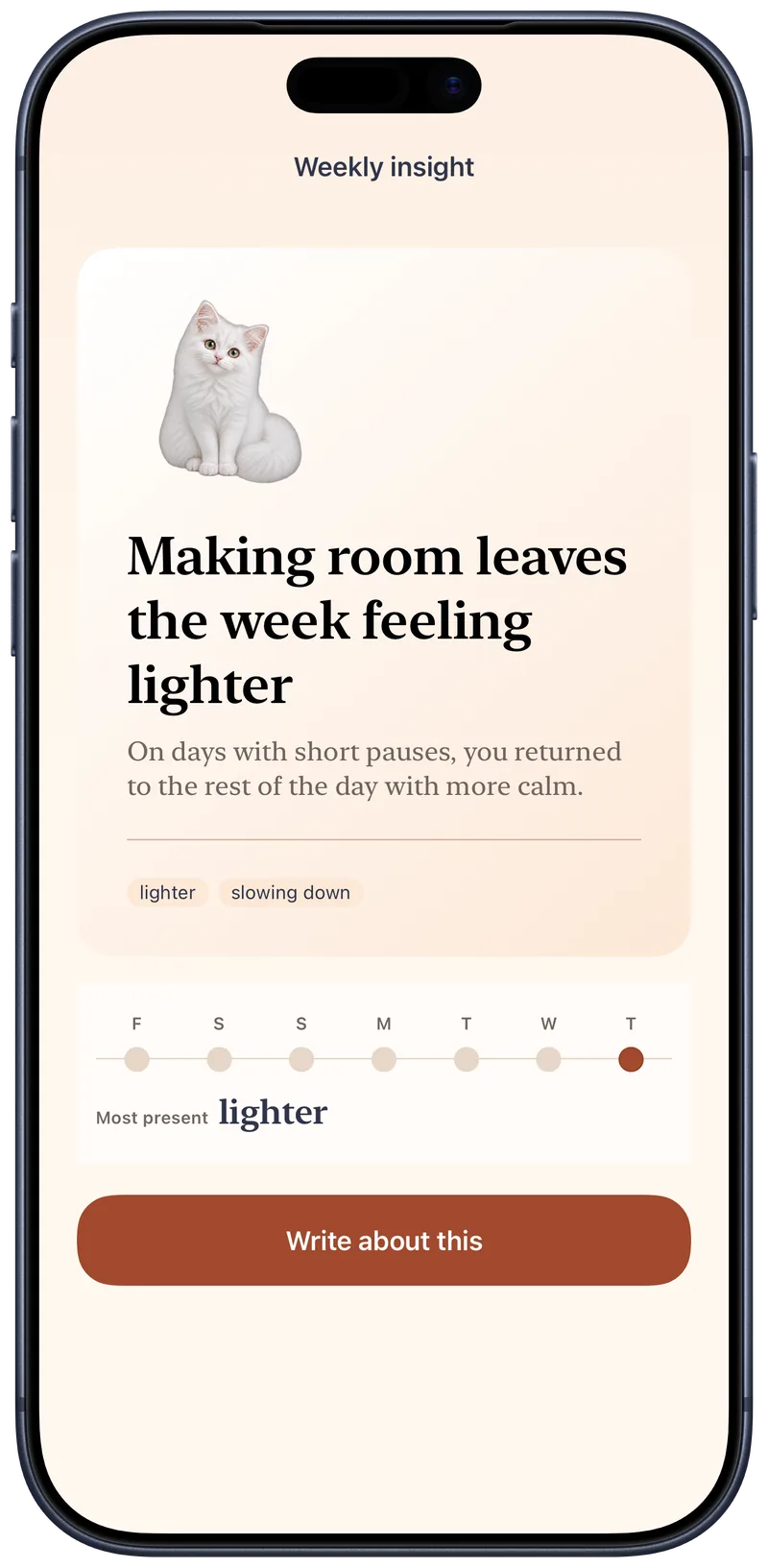Okito weekly insight connecting journal entries from the week
