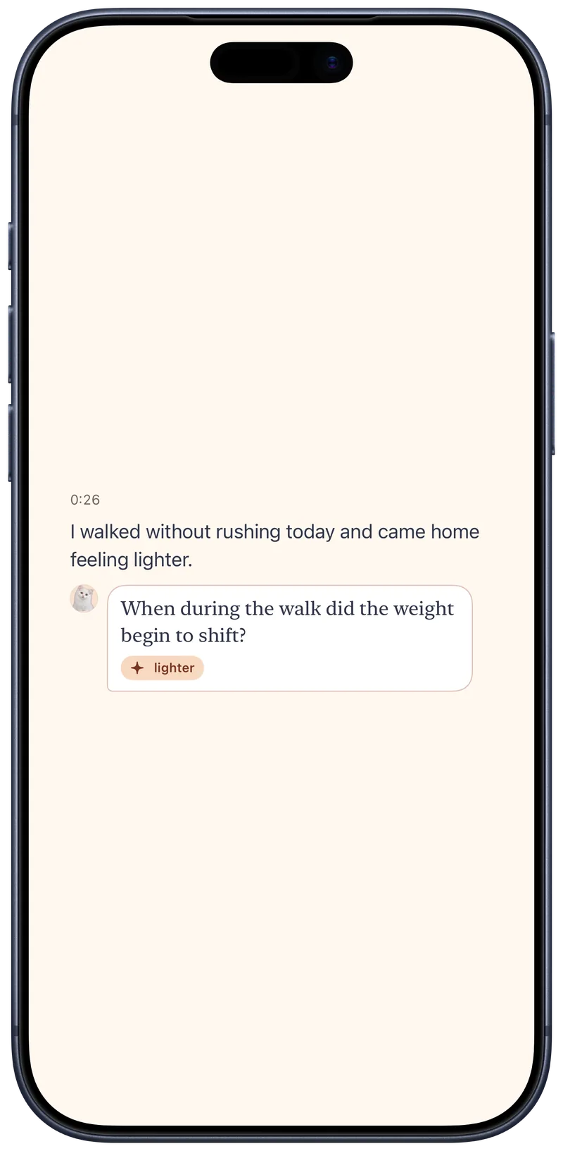 A journal entry and a follow-up question from Okito